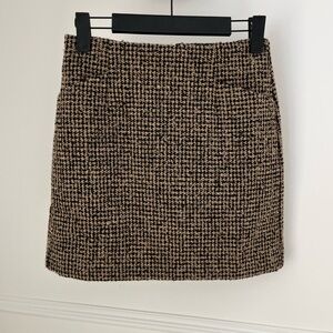 Mango Houndstooth Tweed Mini Skirt - Brown/Black